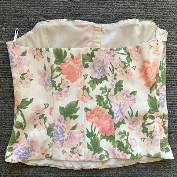 Zara Floral Strapless Corset Top in White, Pink, Green - Picture 3 of 3